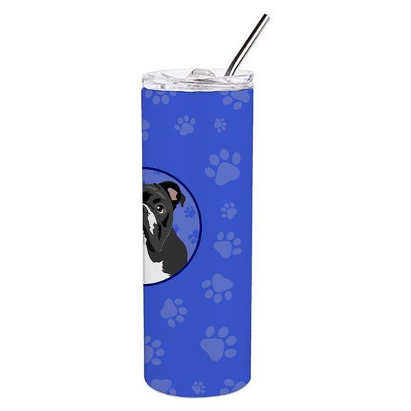 English Bulldog Black and White  Stainless Steel 20 oz Skinny Tumbler, Blue - Picture 3 of 4